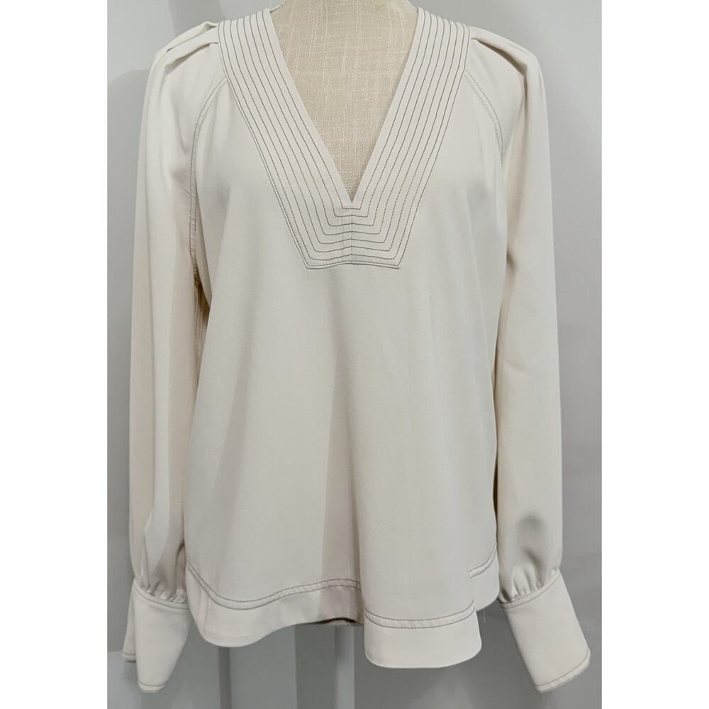 Veronica Beard Women's Ivory Polyester V-Neck Long Sleeve Osler Blouse Top Sz 6